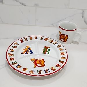 Vintage Tiffany & Co Alphabet baby plate and cup.